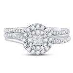 14kt White Gold Princess Diamond Bridal Wedding Ring Band Set 1/2 Cttw