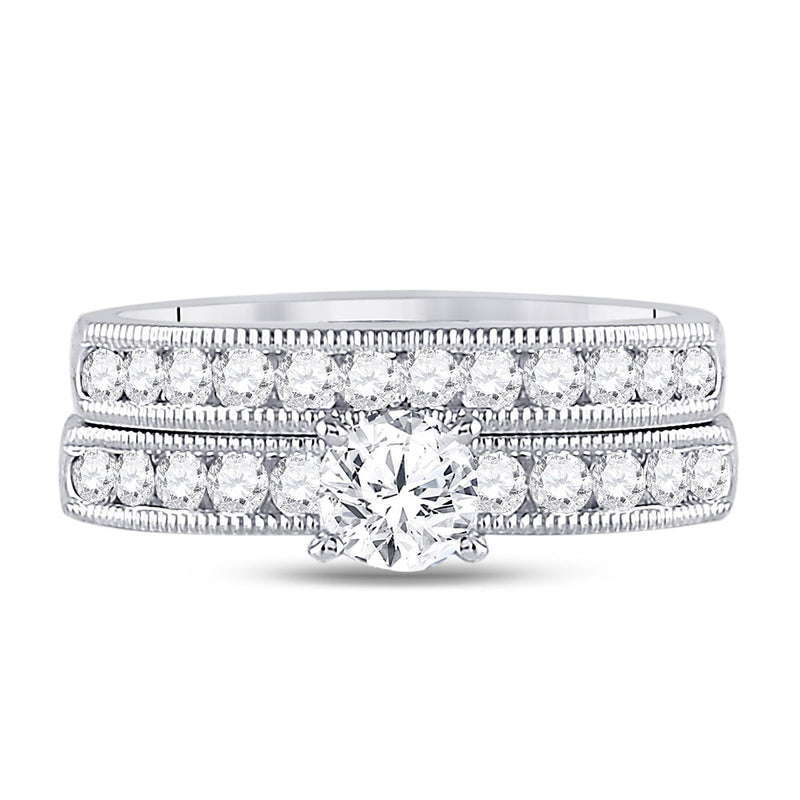 14kt White Gold Round Diamond Bridal Wedding Ring Band Set 1 Cttw