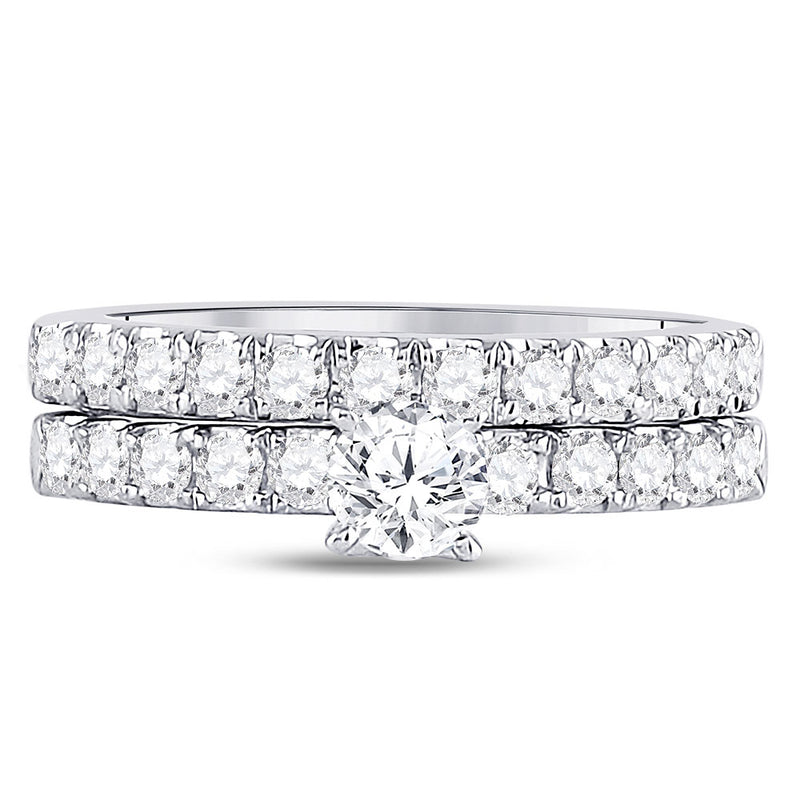 14kt White Gold Round Diamond Bridal Wedding Ring Band Set 1 Cttw