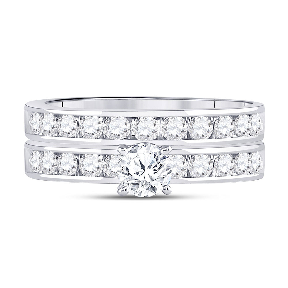 14kt White Gold Round Diamond Bridal Wedding Ring Band Set 1-1/3 Cttw