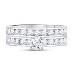 14kt White Gold Round Diamond Bridal Wedding Ring Band Set 1-1/3 Cttw