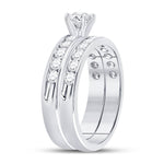 14kt White Gold Round Diamond Bridal Wedding Ring Band Set 1-1/3 Cttw