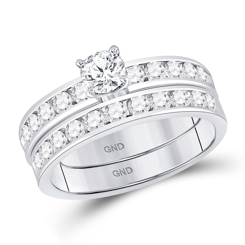 14kt White Gold Round Diamond Bridal Wedding Ring Band Set 1-1/3 Cttw