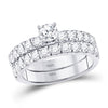 14kt White Gold Round Diamond Bridal Wedding Ring Band Set 1-1/3 Cttw