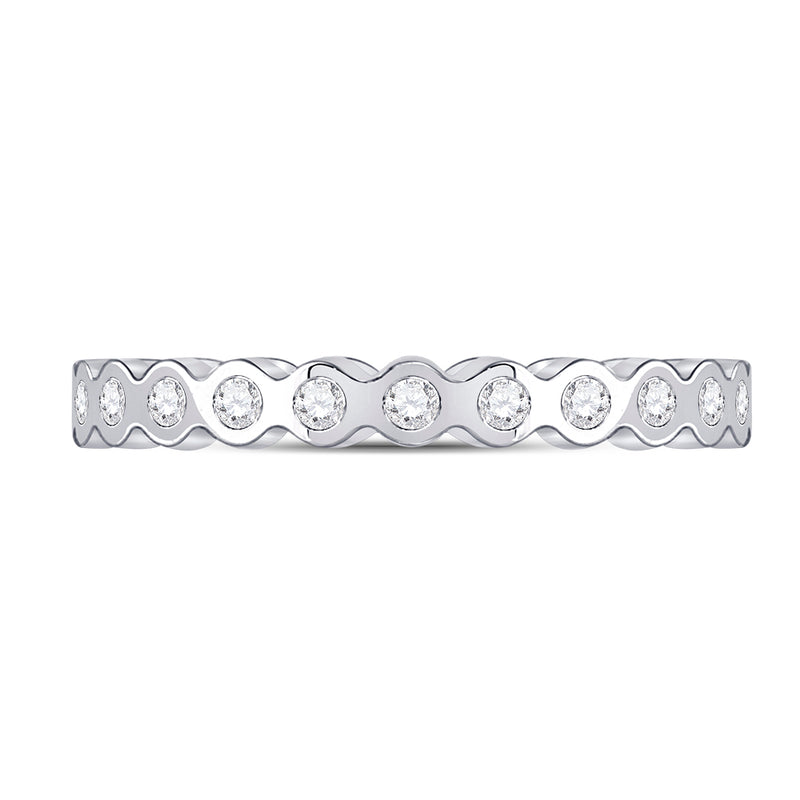 14kt White Gold Womens Round Diamond Machine-Set Band Ring 1/5 Cttw