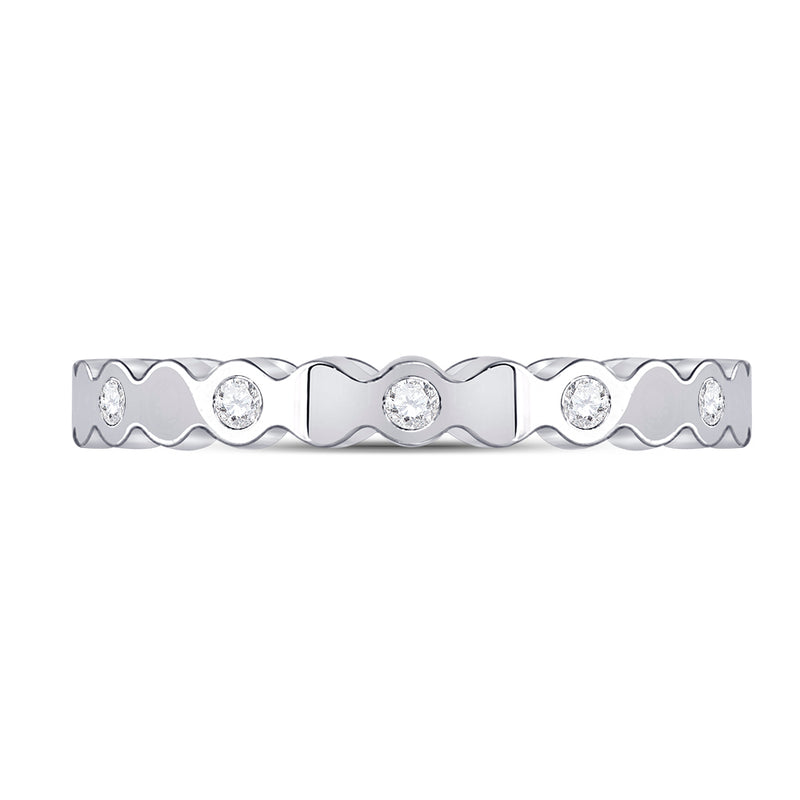 14kt White Gold Womens Round Diamond Machine-Set Band Ring 1/10 Cttw