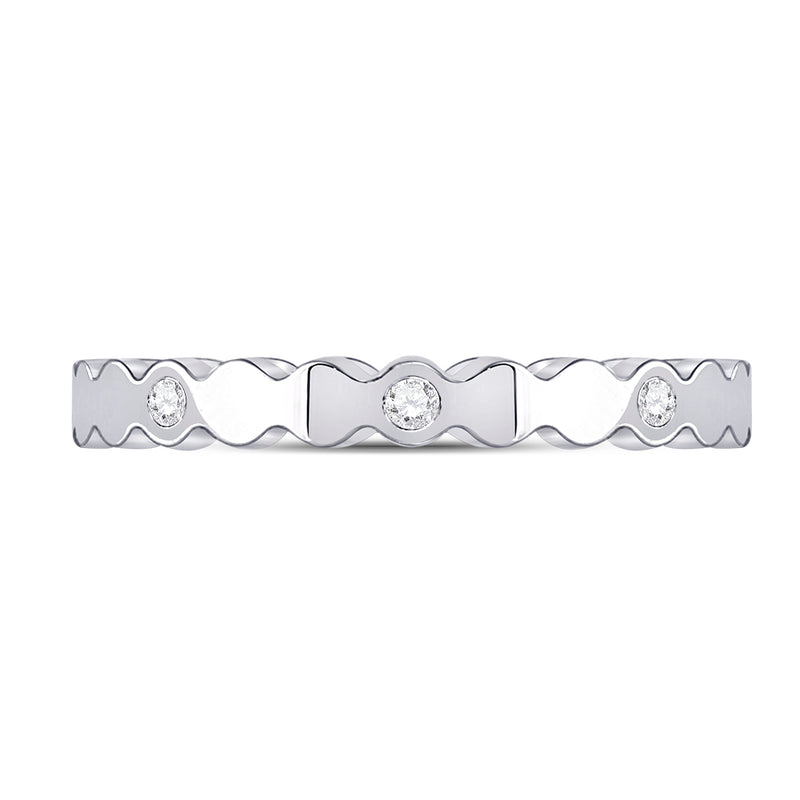 14kt White Gold Womens Round Diamond Machine-Set Band Ring 1/12 Cttw