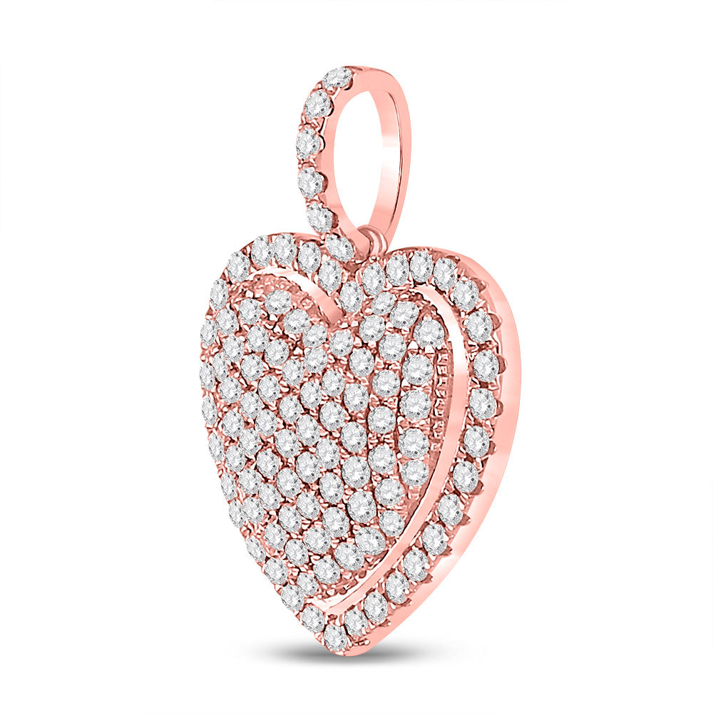 14kt Rose Gold Womens Round Diamond Fashion Heart Pendant 1-1/4 Cttw