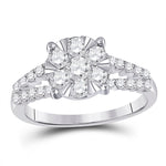 14kt White Gold Womens Round Diamond Flower Cluster Ring 1 Cttw