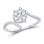 10kt White Gold Womens Round Diamond Bypass Flower Cluster Ring 1/2 Cttw