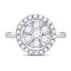 14kt White Gold Womens Round Diamond Halo Flower Cluster Ring 1 Cttw