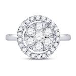 14kt White Gold Womens Round Diamond Halo Flower Cluster Ring 1 Cttw