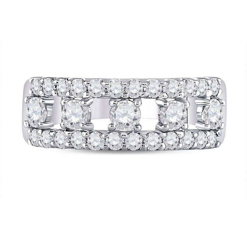 14kt White Gold Womens Round Diamond Right Hand Three-Row Band Ring 1 Cttw