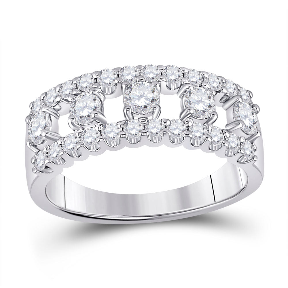 14kt White Gold Womens Round Diamond Right Hand Three-Row Band Ring 1 Cttw