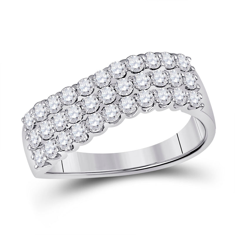 14kt White Gold Womens Round Diamond Contoured Triple Row Band Ring 1 Cttw