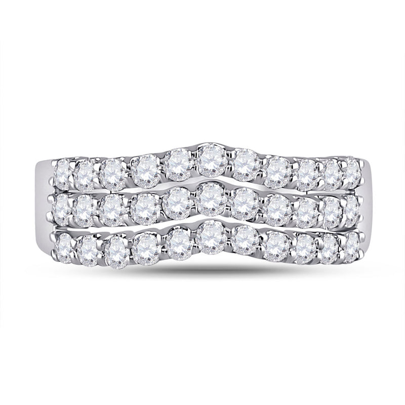 14kt White Gold Womens Round Diamond Triple Row Chevron Band Ring 1 Cttw