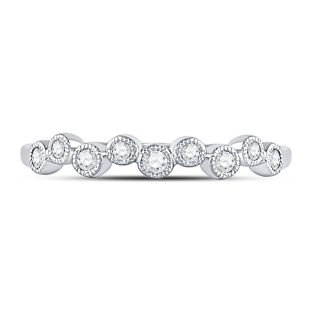 10kt White Gold Womens Round Diamond Stackable Band Ring 1/8 Cttw