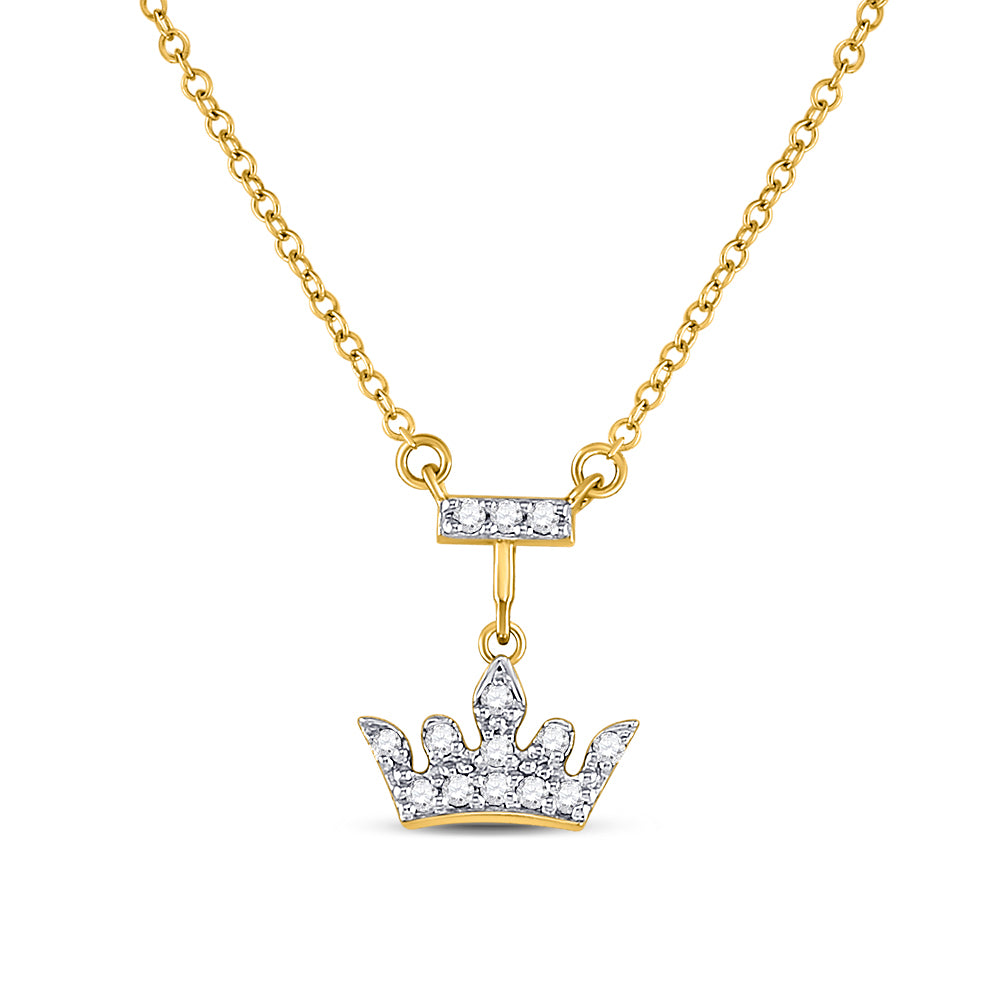 10kt Yellow Gold Womens Round Diamond Crown Tiara Fashion Necklace 1/10 Cttw