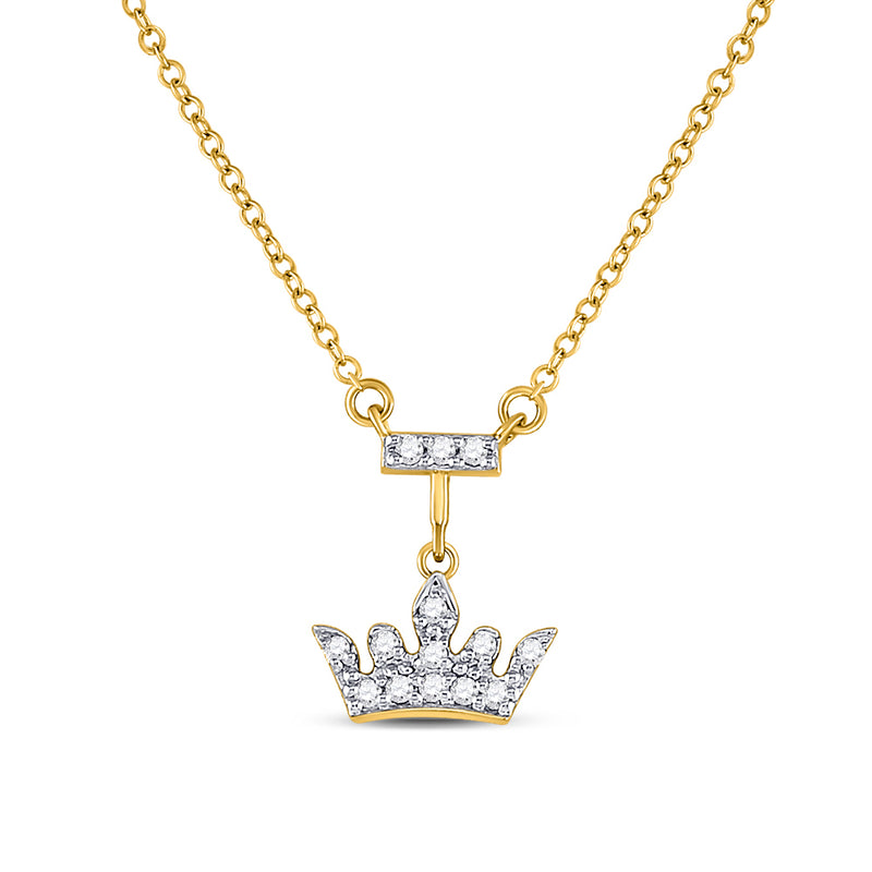 10kt Yellow Gold Womens Round Diamond Crown Tiara Fashion Necklace 1/10 Cttw