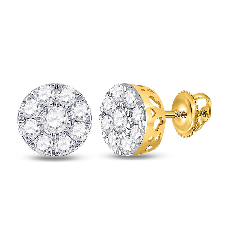 14kt Yellow Gold Womens Round Diamond Flower Cluster Earrings 3/4 Cttw