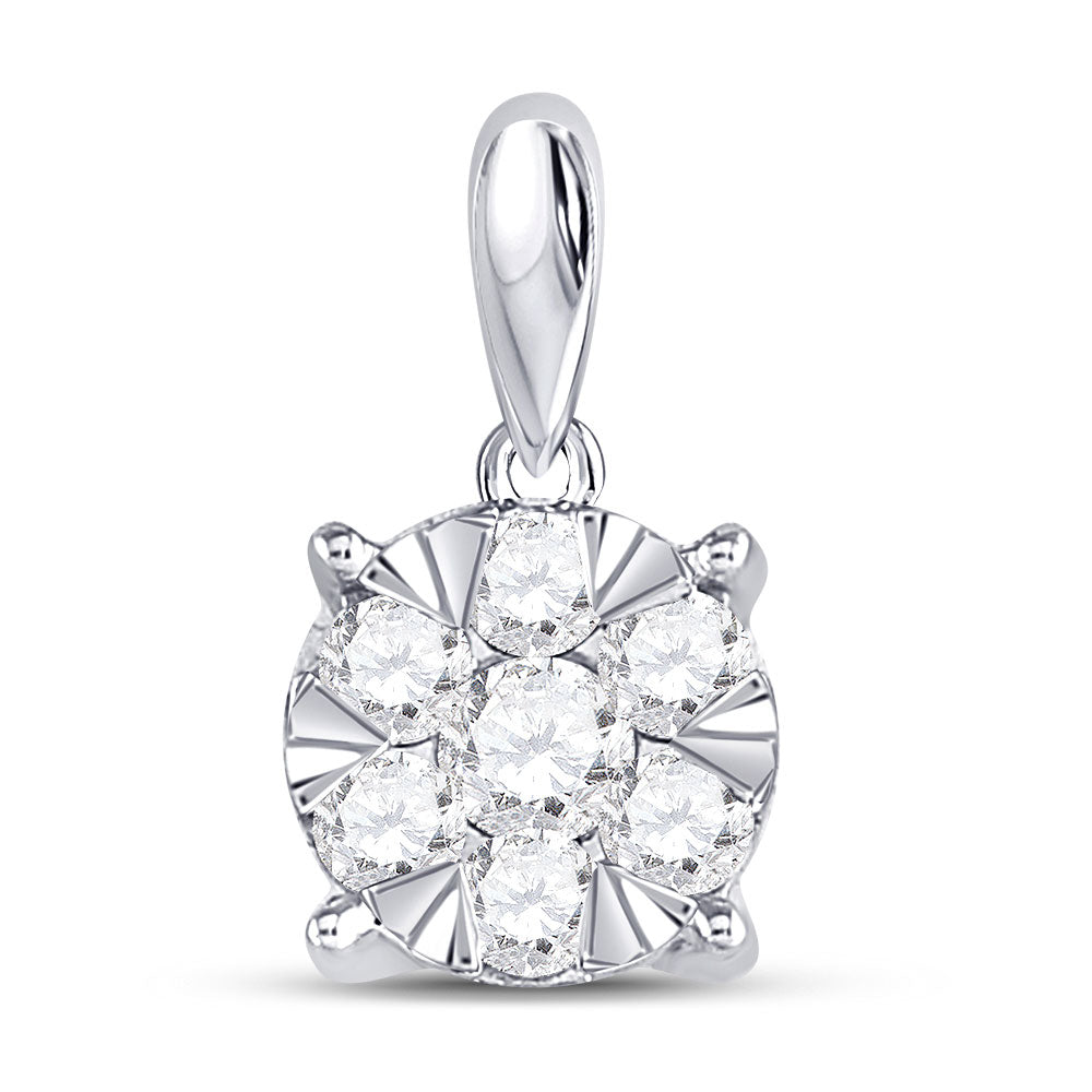 14kt White Gold Womens Round Diamond Flower Cluster Pendant 1/2 Cttw