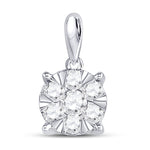 14kt White Gold Womens Round Diamond Flower Cluster Pendant 1/2 Cttw