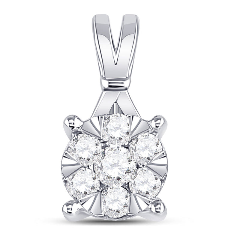 14kt White Gold Womens Round Diamond Flower Cluster Pendant 1/3 Cttw