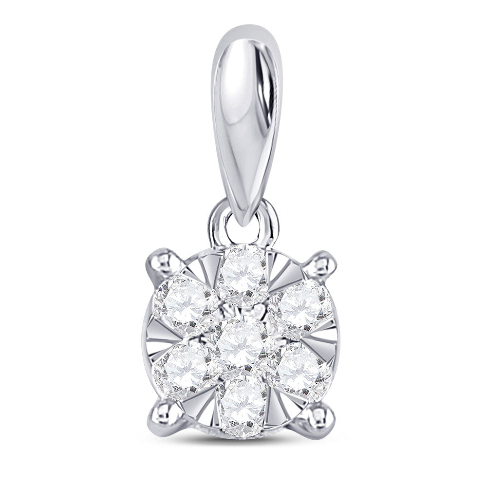 14kt White Gold Womens Round Diamond Flower Cluster Pendant 1/5 Cttw