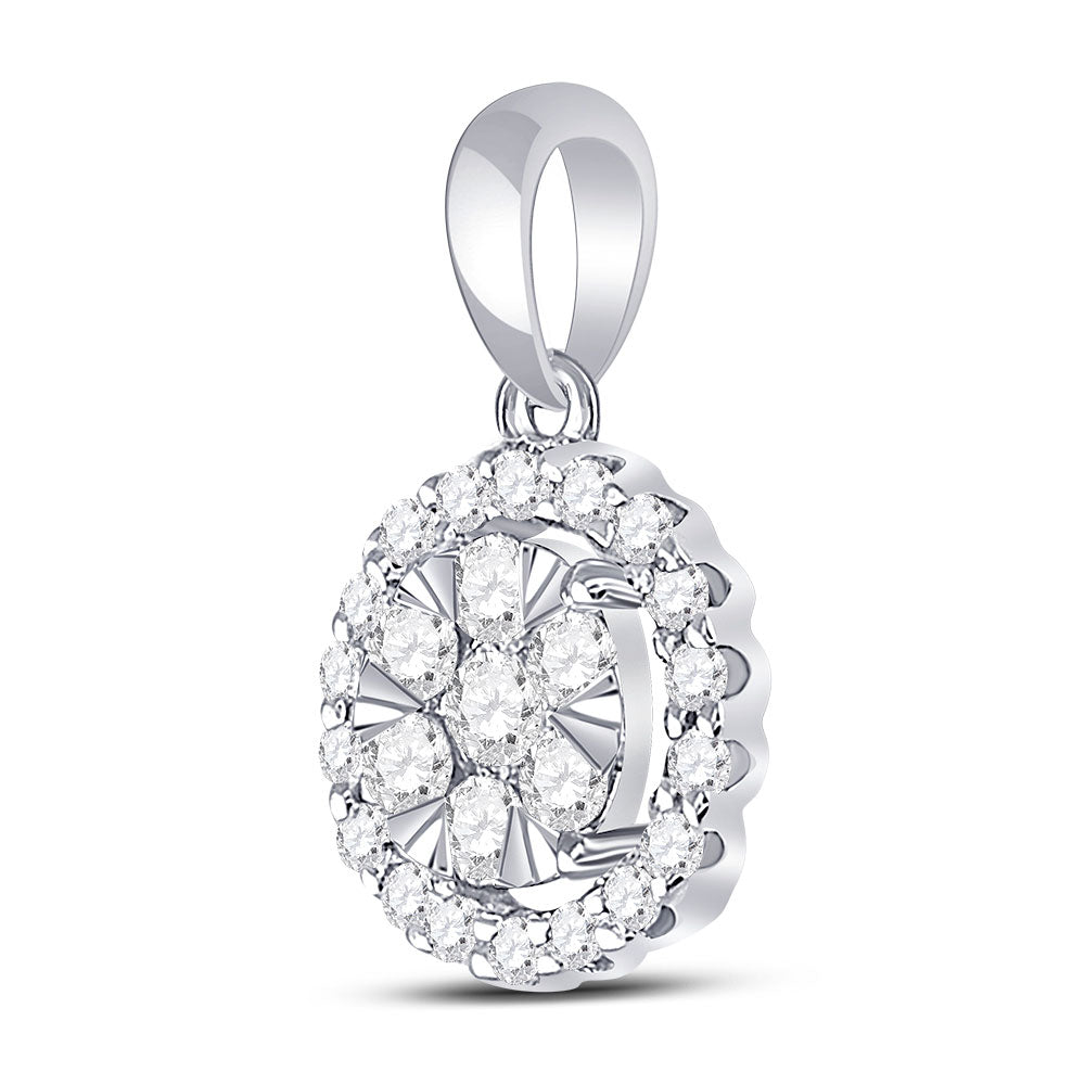 14kt White Gold Womens Round Diamond Halo Flower Cluster Pendant 1/2 Cttw