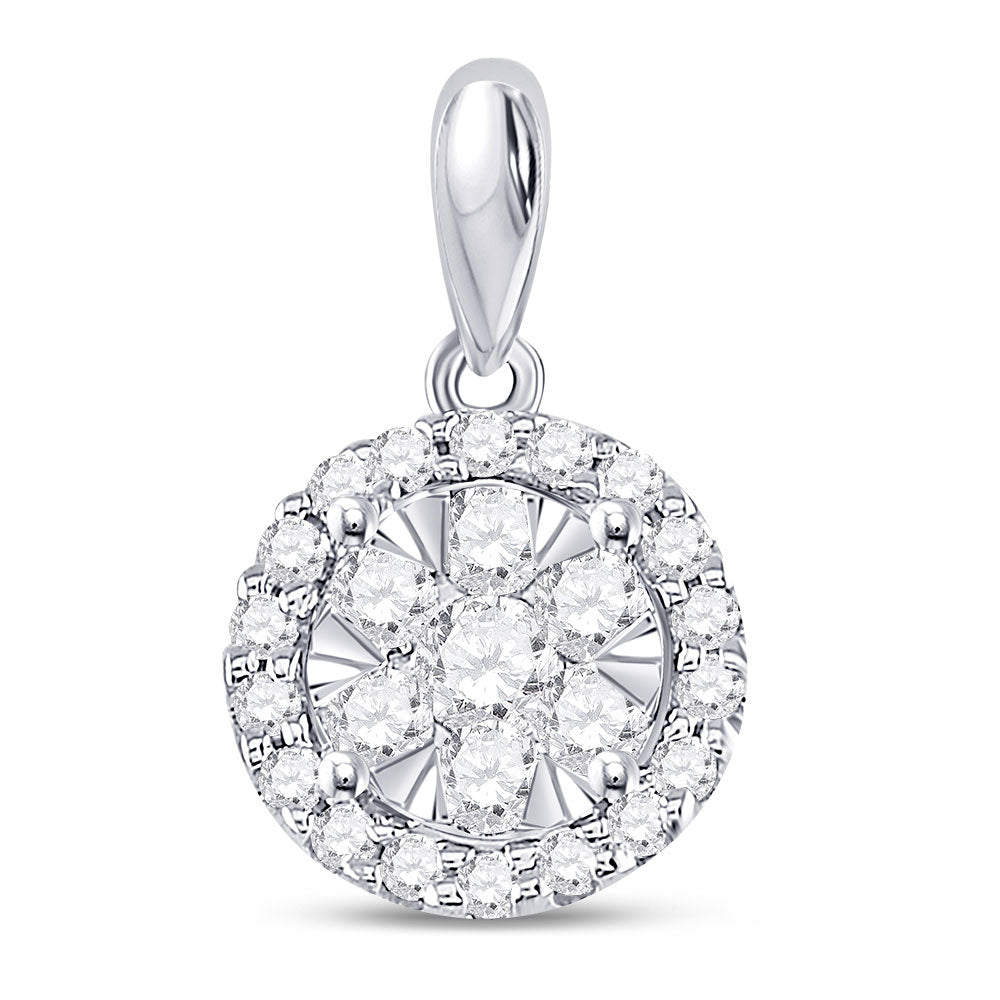 14kt White Gold Womens Round Diamond Halo Flower Cluster Pendant 1/2 Cttw