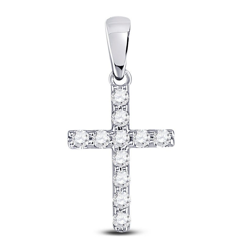 14kt White Gold Womens Round Diamond Faith Cross Pendant 1/5 Cttw