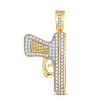 10kt Yellow Gold Mens Round Diamond Handgun Pistol Charm Pendant 5/8 Cttw