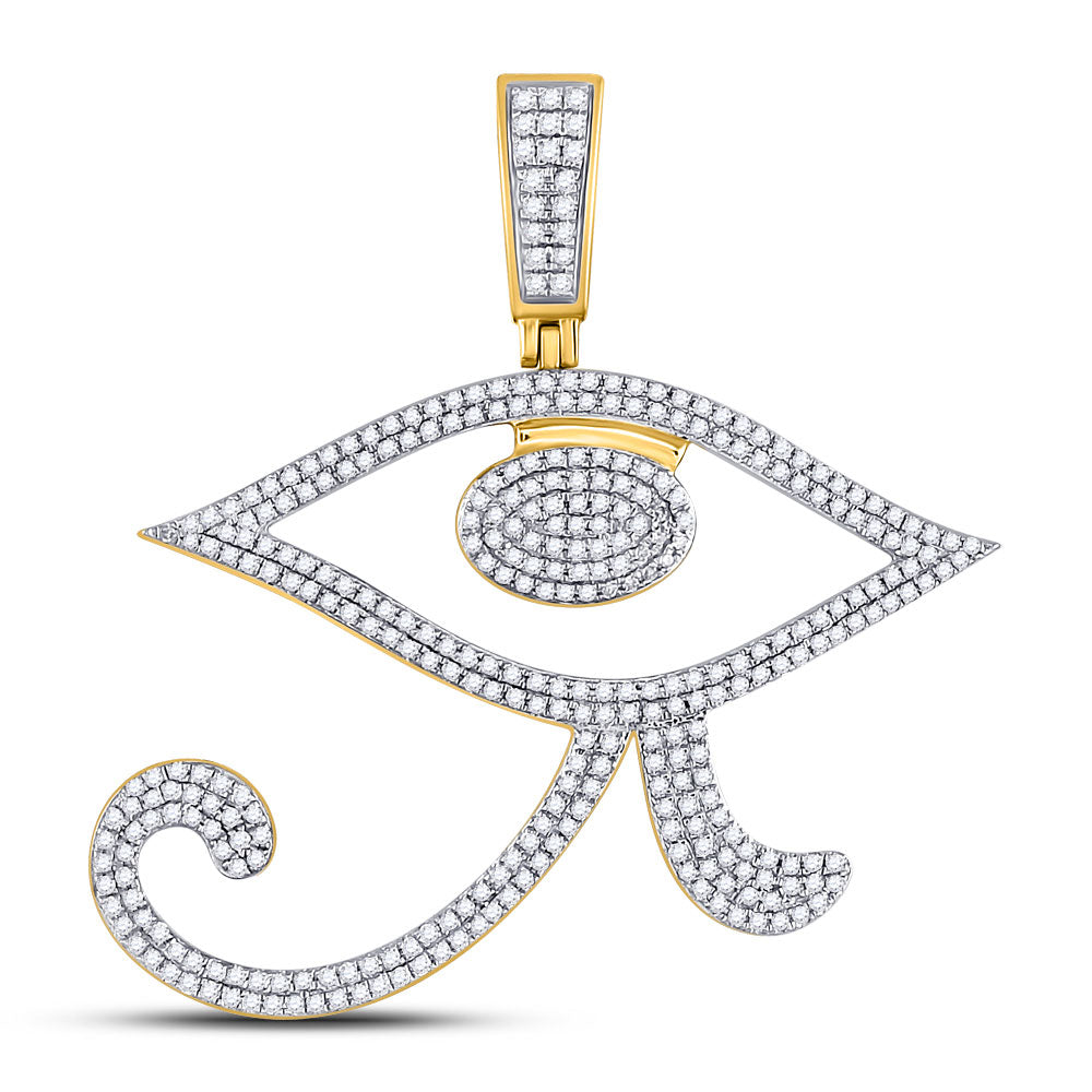 10kt Yellow Gold Mens Round Diamond Eye of Ra Egyptian Charm Pendant 1 Cttw