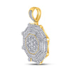 10kt Yellow Gold Mens Round Diamond Octagon Cluster Charm Pendant 3-1/2 Cttw