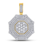 10kt Yellow Gold Mens Round Diamond Octagon Cluster Charm Pendant 3-1/2 Cttw