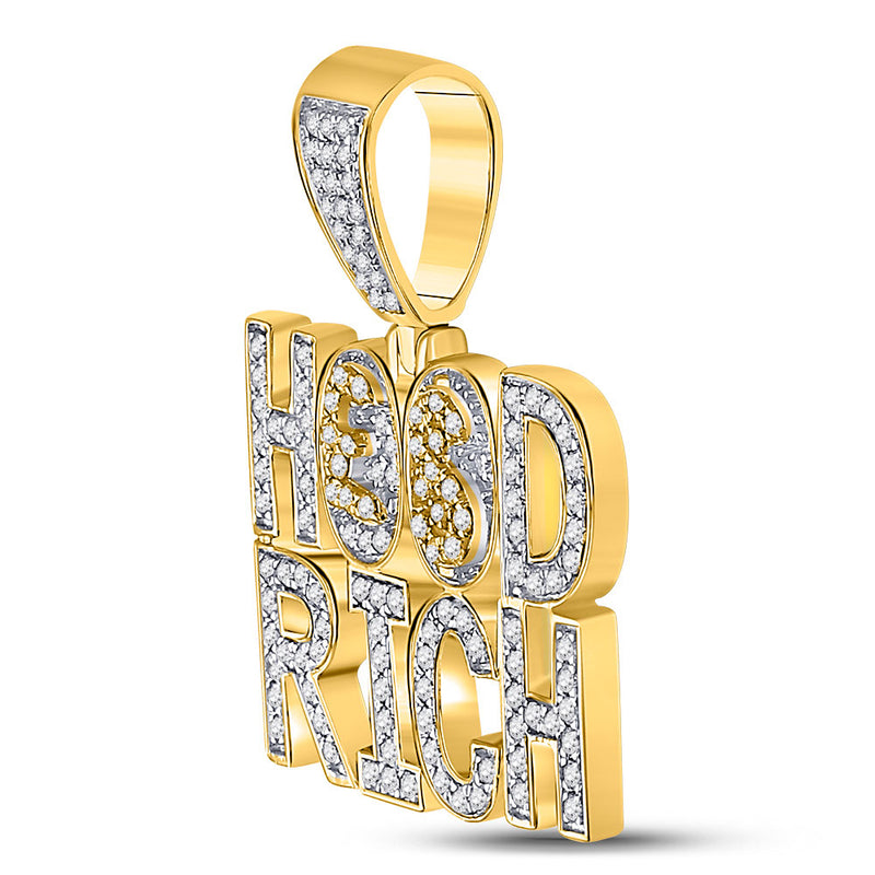 10kt Yellow Gold Mens Round Diamond Hood Rich Charm Pendant 1-3/4 Cttw