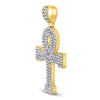 14kt Yellow Gold Mens Round Diamond Ankh Cross Charm Pendant 1-5/8 Cttw