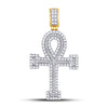 14kt Yellow Gold Mens Round Diamond Ankh Cross Charm Pendant 1-5/8 Cttw