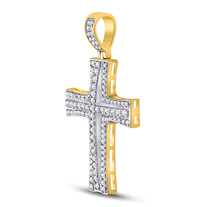 14kt Yellow Gold Mens Round Diamond Cross Charm Pendant 1-1/2 Cttw