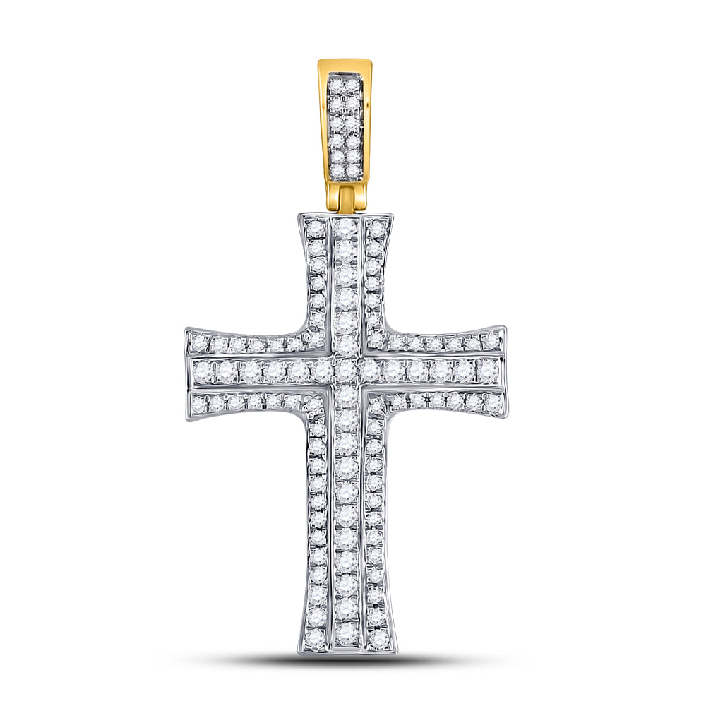 14kt Yellow Gold Mens Round Diamond Cross Charm Pendant 1-1/2 Cttw