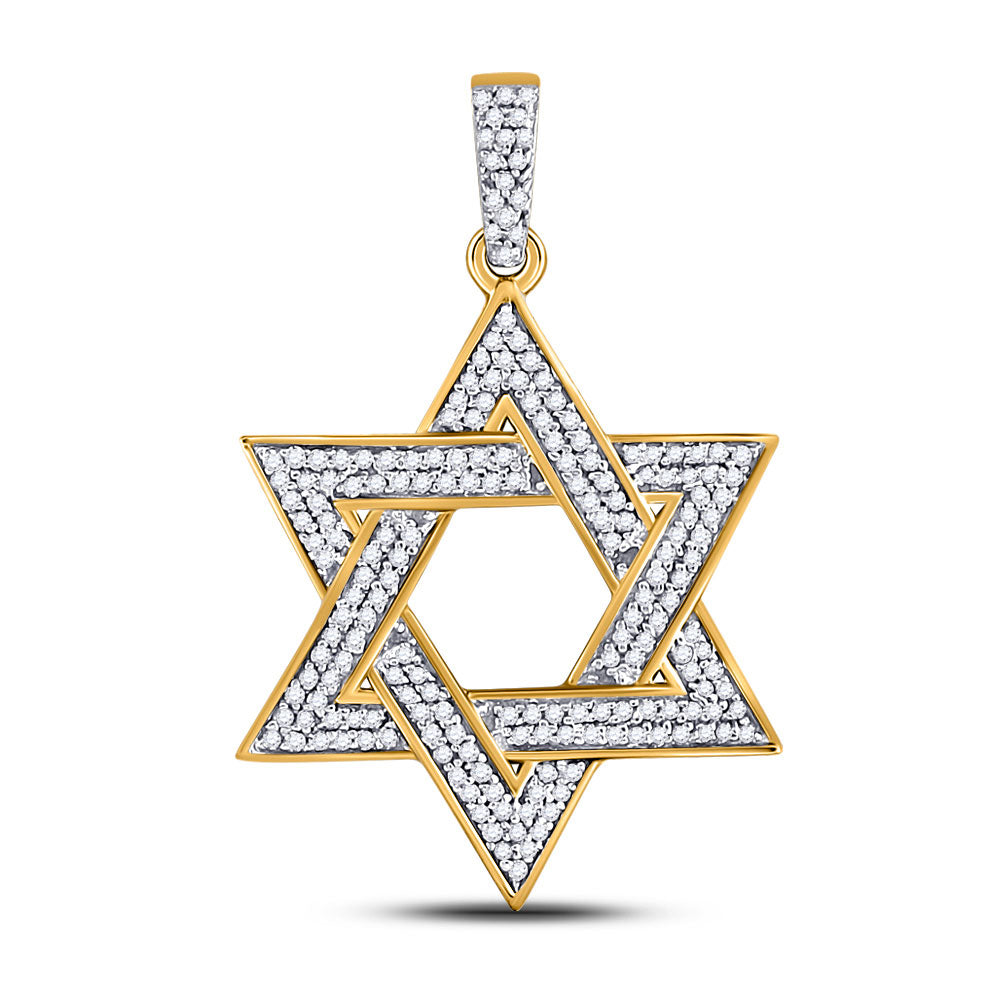 10kt Yellow Gold Mens Round Diamond Magen Star of David Charm Pendant 1/2 Cttw