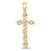 10kt Yellow Gold Womens Round Baguette Diamond Cross Pendant 1/2 Cttw