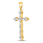 10kt Yellow Gold Womens Round Baguette Diamond Cross Pendant 1/2 Cttw