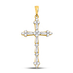 10kt Yellow Gold Womens Round Baguette Diamond Cross Pendant 1/2 Cttw