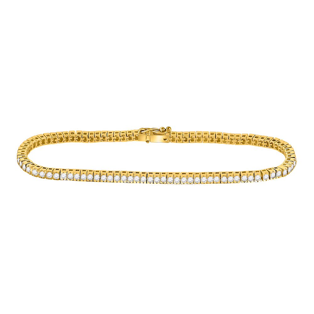 14kt Yellow Gold Womens Round Diamond Classic Tennis Bracelet 2 Cttw