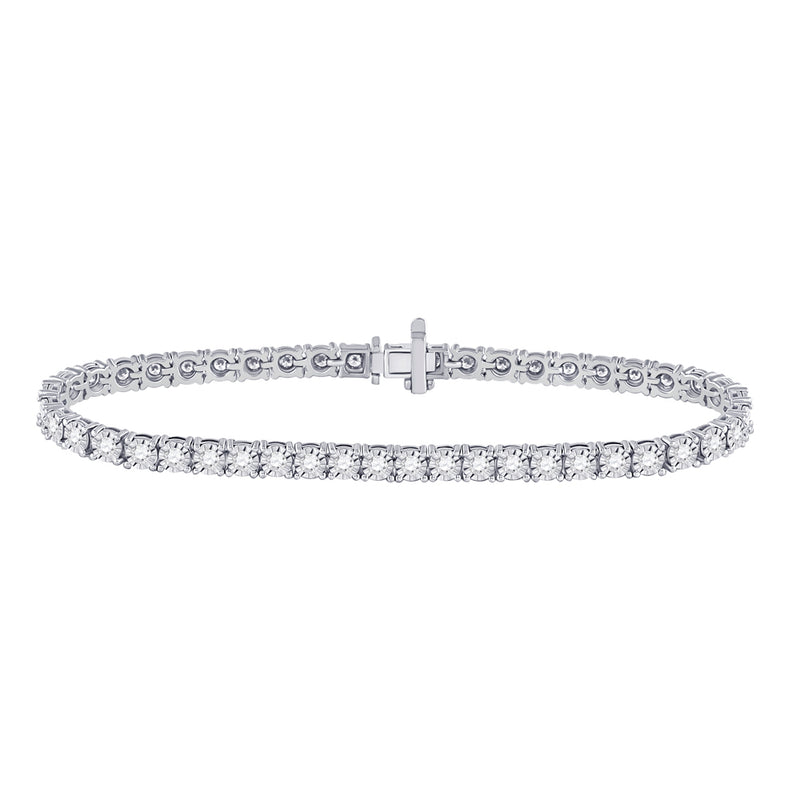 10kt White Gold Womens Round Diamond Studded Tennis Bracelet 2 Cttw