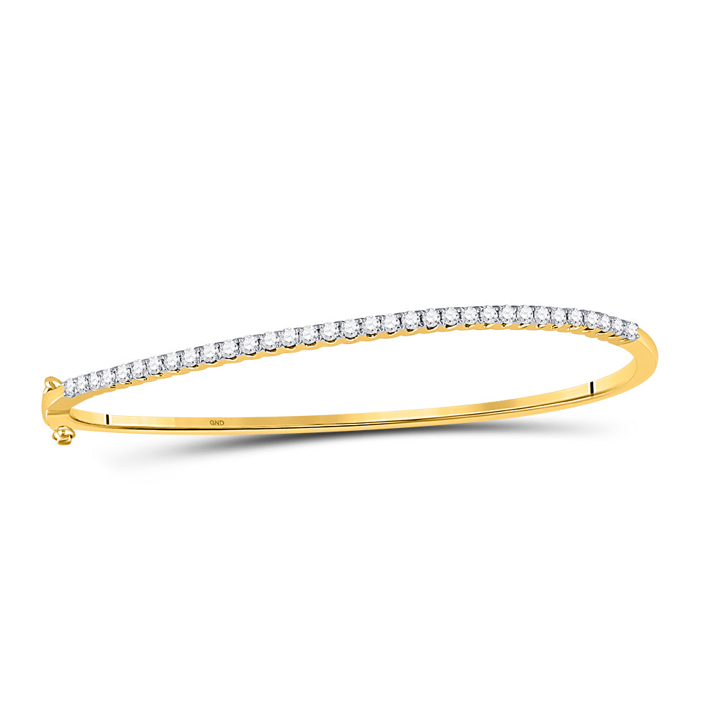 14kt Yellow Gold Womens Round Diamond Bangle Bracelet 1 Cttw