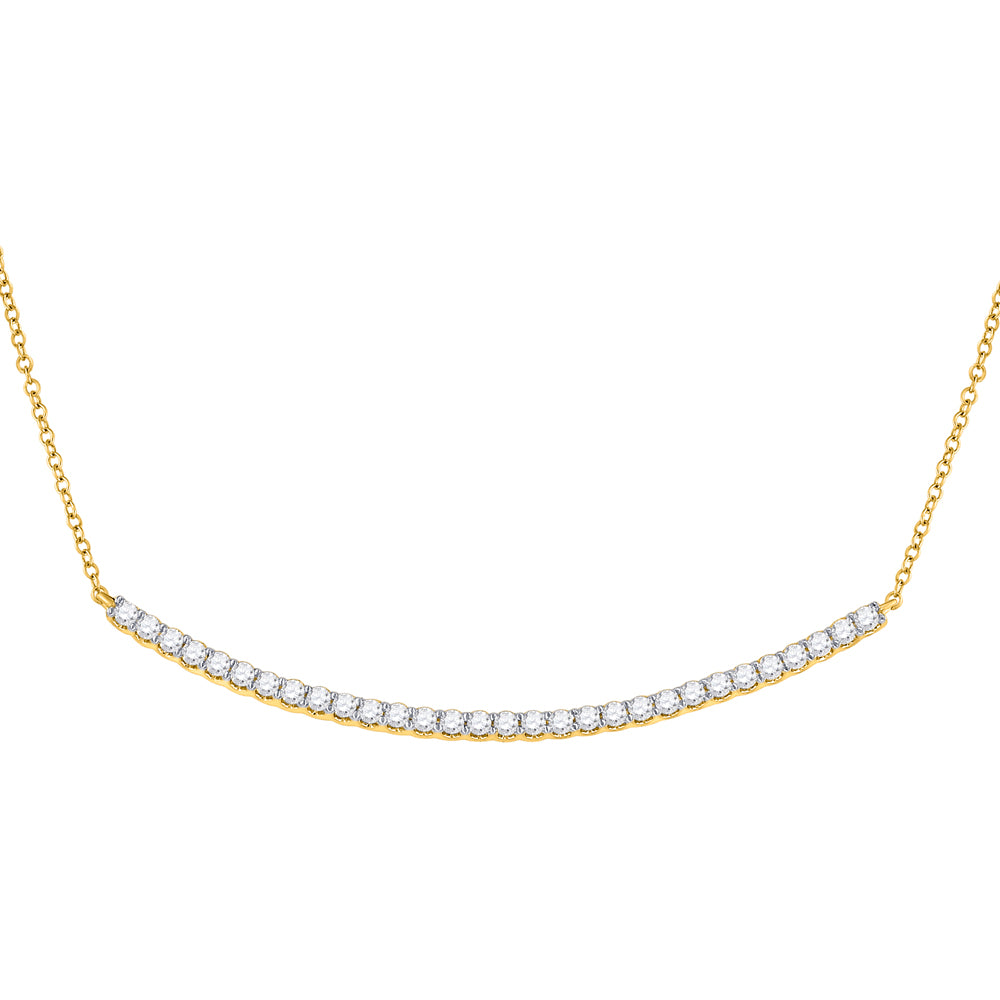 14kt Yellow Gold Womens Round Diamond Curved Bar Necklace 1 Cttw