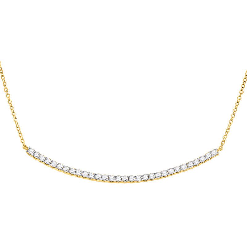 14kt Yellow Gold Womens Round Diamond Curved Bar Necklace 1 Cttw