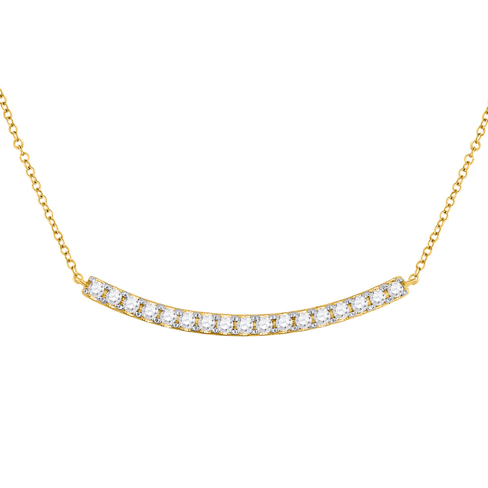 14kt Yellow Gold Womens Round Diamond Curved Bar Necklace 3/4 Cttw